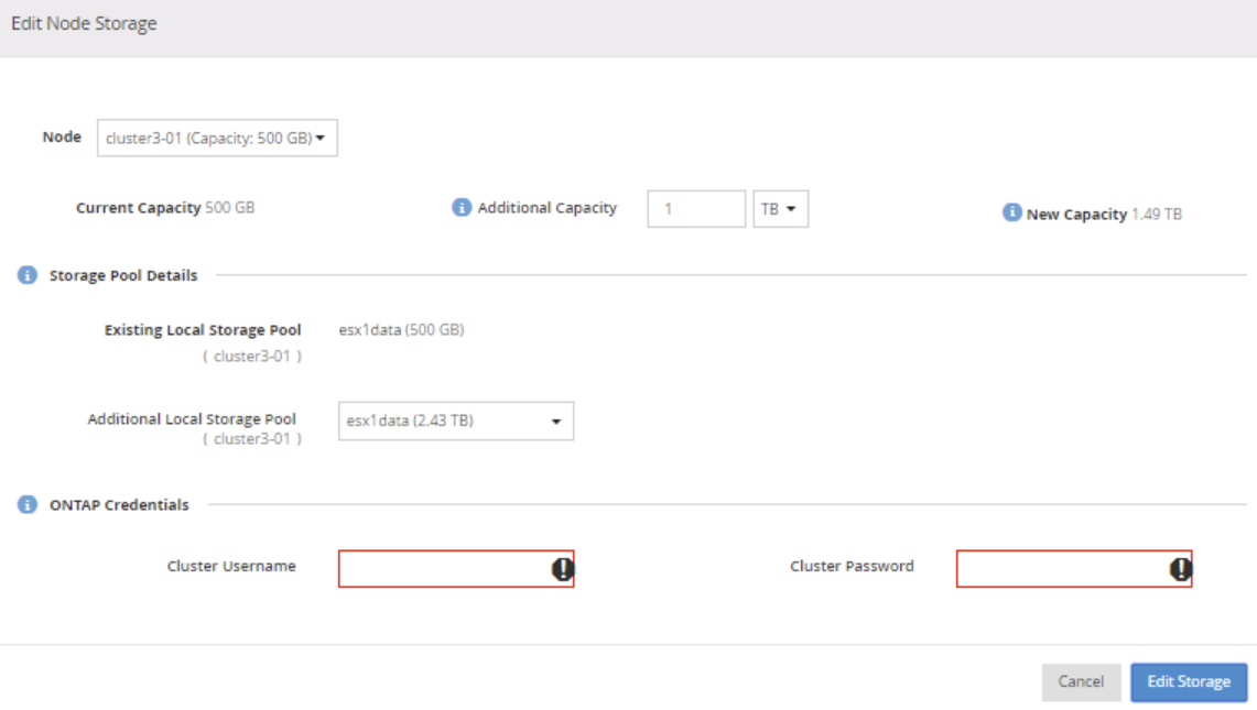 由于ONTAPCredmentalCheckFaising、从Deploy UI刷新集群或编辑节点存储失败