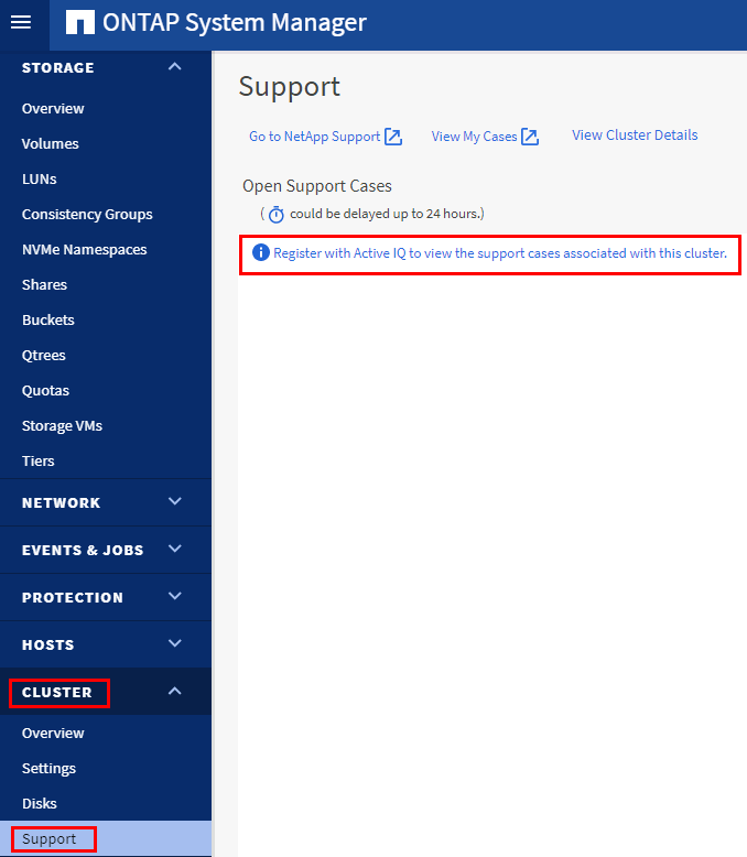 Active IQ以查看与此集群关联的支持案例