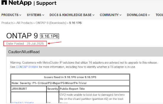 Is there a way to know the release date of ONTAP patch version